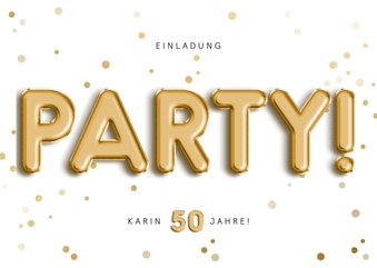 Einladungskarte mit Party Folienballons und Konfetti