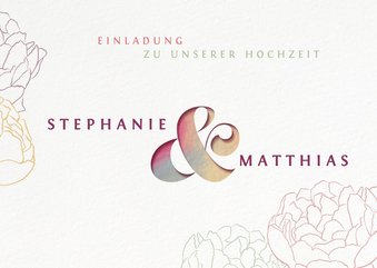 Einladungskarte mit Pfingstrosen und Ampersand