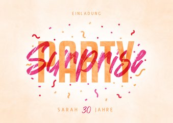 Einladungskarte Surpriseparty pinkfarbene Konfetti