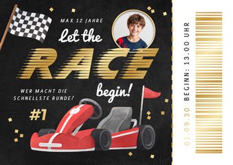 Einladungskarte Ticket Race Kart fahren mit Foto