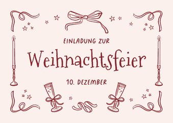 Einladungskarte Weihnachtsessen geschäftlich Doodles rosa