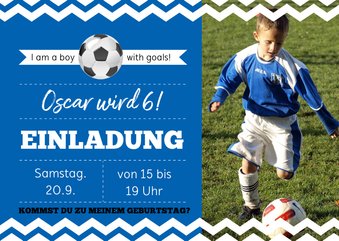 Einladungskarte zum Fußballgeburtstag Junge 6 Jahre