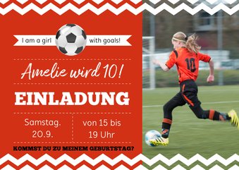 Einladungskarte zum Fußballgeburtstag Mädchen 10 Jahre