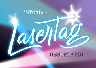 Einladungskarte zur Lasertag-Party mit Lettering