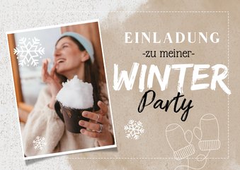 Einladungskarte zur Winterparty mit Handschuhen