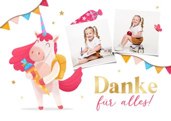 Einschulung Dankeskarte Unicorn mit Schultüte