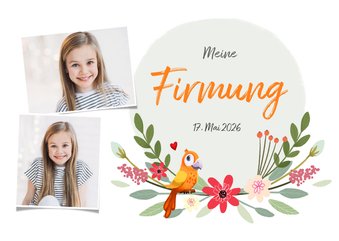 Firmungskarte Fotos Blumen & Papagei