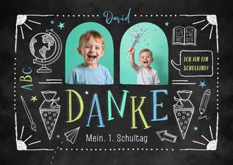 Foto-Dankeskarte Einschulung Kreide Doodles