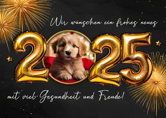 Foto-Neujahrskarte Luftballon 2025 Feuerwerk