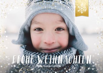 Foto-Weihnachtskarte mit Schneeflocke auf Label