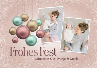 Foto-Weihnachtskarte zarte Weihnachtskugeln