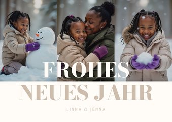 Fotocollage-Karte 'Frohes neues Jahr' 3 Fotos Beige