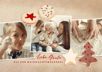 Fotokarte aus der Weihnachtsbäckerei 3 Fotos Plätzchen