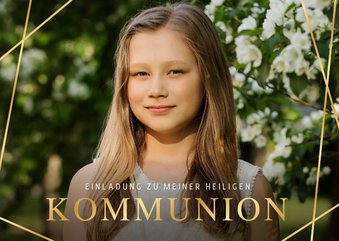 Fotokarte Einladung Kommunion goldene Linien