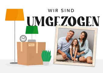 Fotokarte Umzug Lampen und Umzugskarton