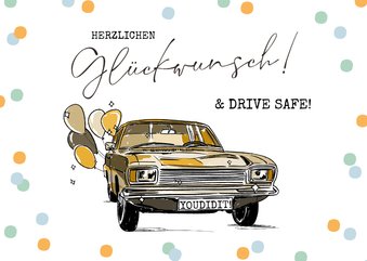 Führerschein bestanden Glückwunschkarte Vintage