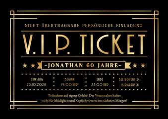 Geburtstagseinladung VIp-Ticket gold