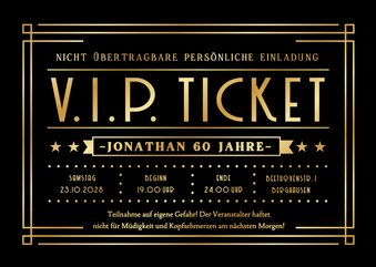 Geburtstagseinladung VIp-Ticket gold