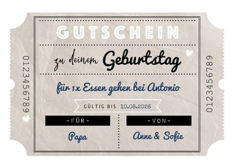 Geburtstagskarte mit Geschenkgutschein blau