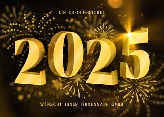 Geschäftliche Neujahrskarte 2025 3D mit Feuerwerk