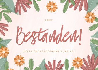Glückwunschkarte Bestanden Blumenrahmen
