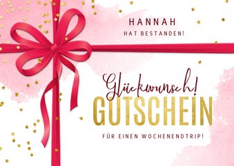 Glückwunschkarte Bestanden Gutschein pink