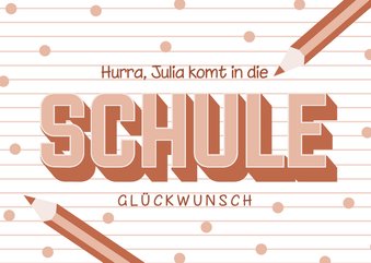 Glückwunschkarte Einschulung rosa Buntstifte & Konfetti