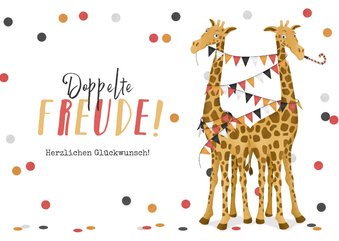 Glückwunschkarte Giraffen rot Zwilling doppelte Freude