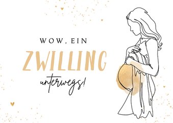 Glückwunschkarte Schwanger von Zwilling Linienzeichnung