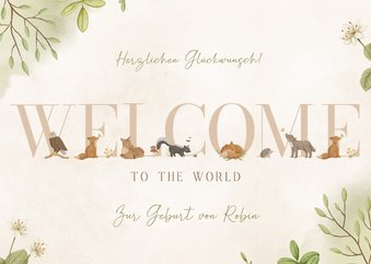 Glückwunschkarte 'Welcome to the world' Waldtiere 