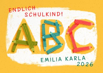 Glückwunschkarte zur Einschulung ABC Buntstifte