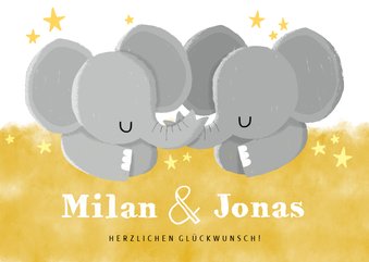 Glückwunschkarte zur Geburt von Zwilling Elefanten neutral