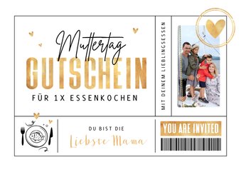 Grußkarte Gutschein Muttertag mit Foto & Schrift in Goldlook