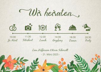 Hochzeitseinladung Vintage Blumen Timeline