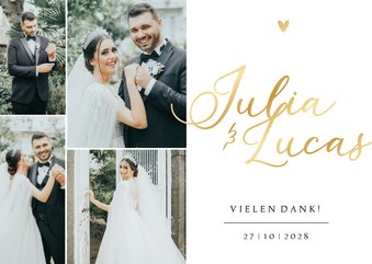 Hochzeitskarte Danksagung Fotos Namen in Gold