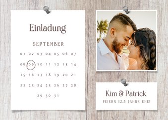 Jubiläumseinladung Hochzeitstag Kalender, Foto, Holzlook