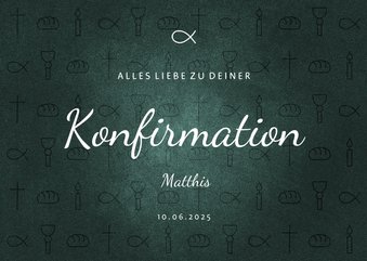 Karte Gratulation Konfirmation kleine Symbole grün