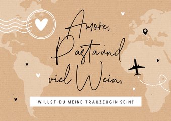 Karte Trauzeugin Hochzeit fragen Kraftpapier Weltreise