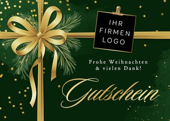 Karte Weihnachtsgutschein Goldschrift mit Schleife