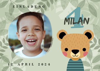 Kindergeburtstag 4 Jahre Einladung mit Foto und Bär