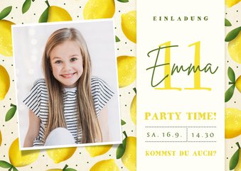 Kindergeburtstag Foto-Einladung 11. Geburtstag Zitronen