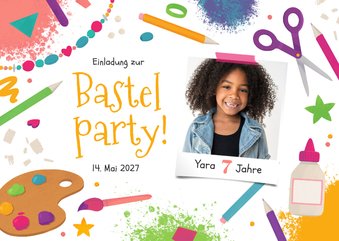 Kindergeburtstag Foto-Einladung zur Bastelparty 7 Jahre