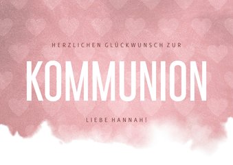 Kommunions-Glückwunschkarte rosa Herzen