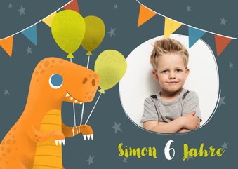 Lustige Dino-Einladung zum 6. Kindergeburtstag mit Foto