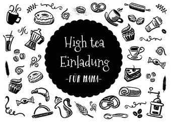 Muttertagskarte High tea Einladung schwarz weiß