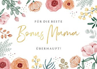 Muttertagskarte mit Blumenrahmen 'Bonus Mama'