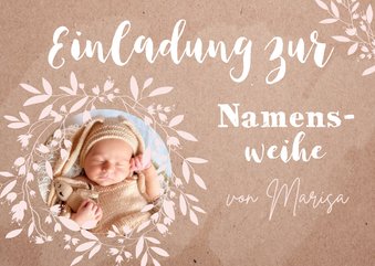 Namensweihe Einladung Naturpapier & rosa Ranken