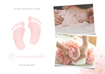 Namensweihe Einladungskarte Füßchen rosa & Fotos