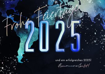 Neujahrskarte geschäftlich Landkarte in Aquarelloptik 2025