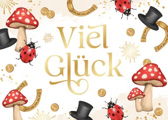 Neujahrskarte Glücksbringer Golddruck